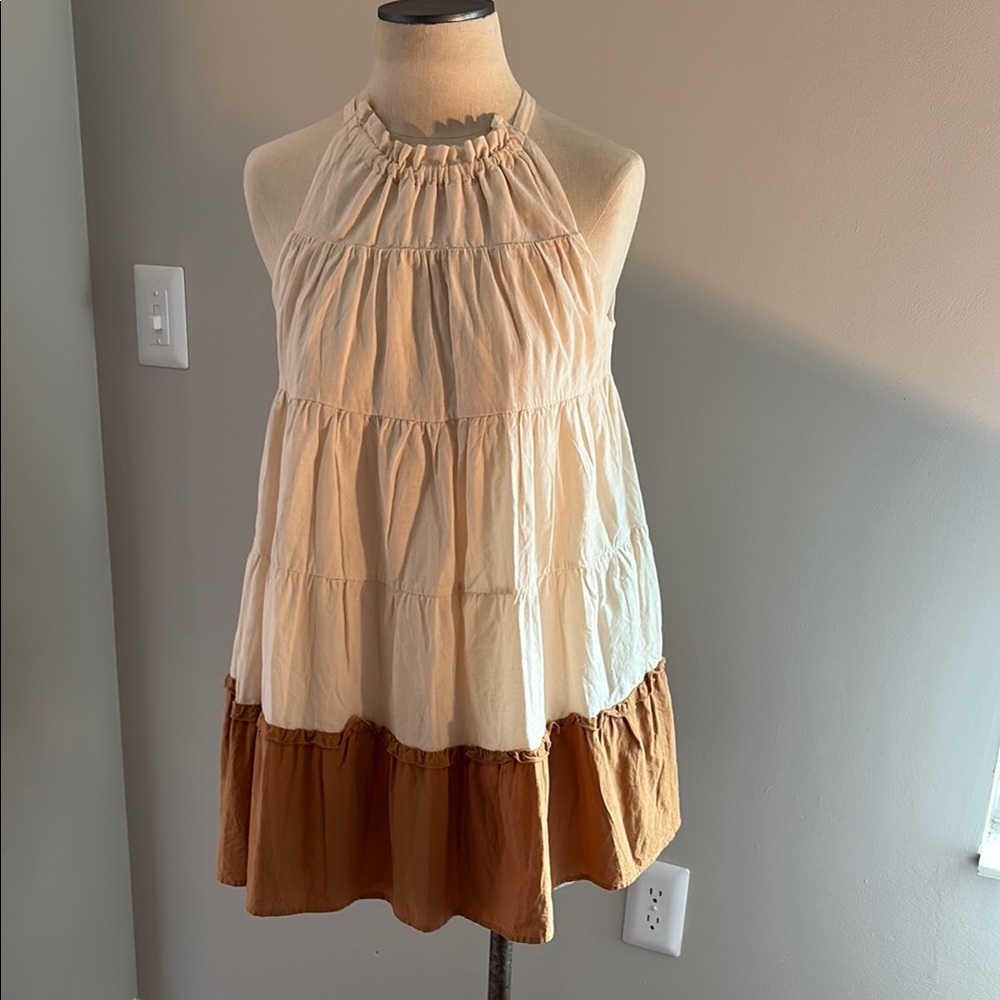 Moodie Cream Sleeveless Tiered Dress